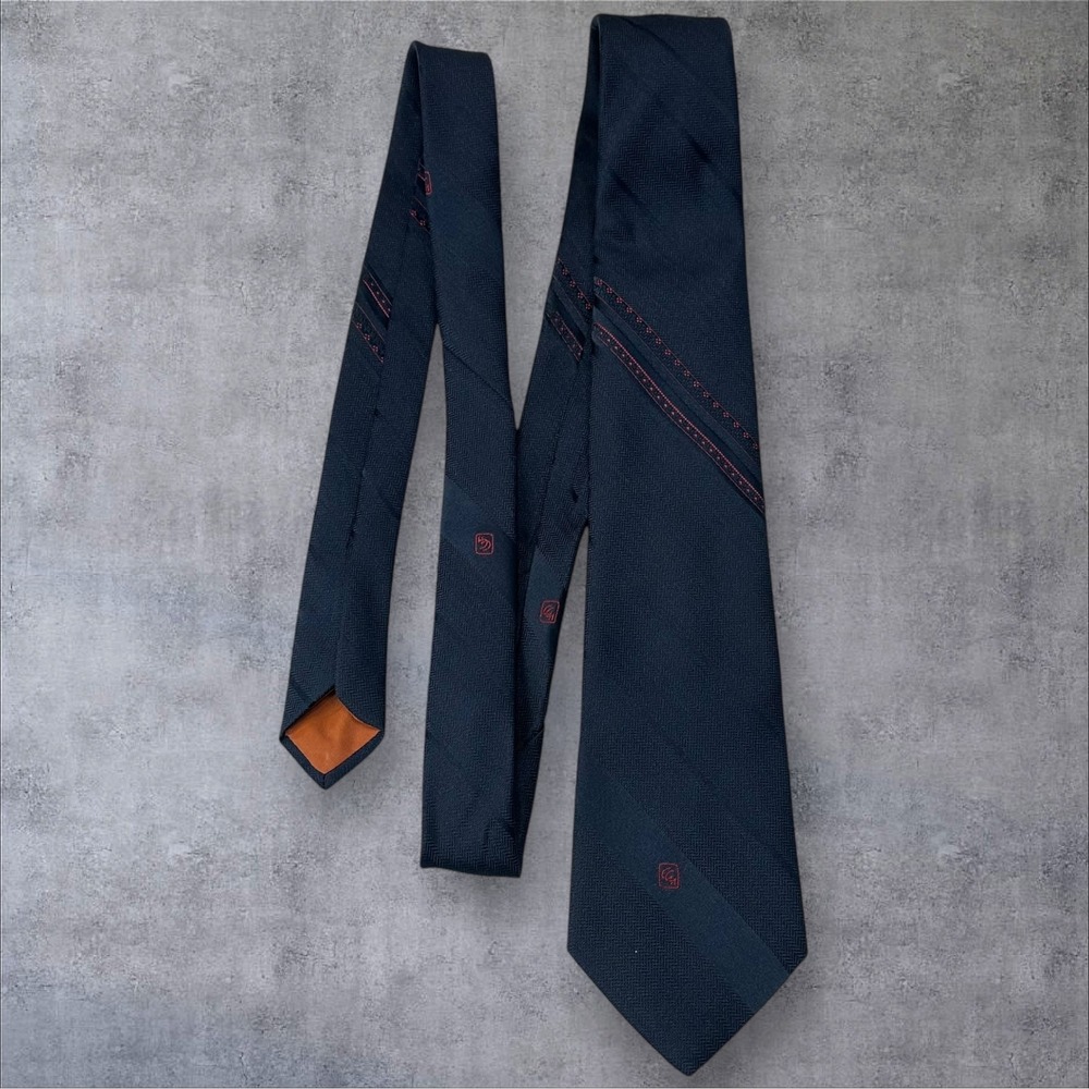 G. Galvani Navy Textured Necktie Red Logo Men's Tie 3" Wide Orange Lining‎
